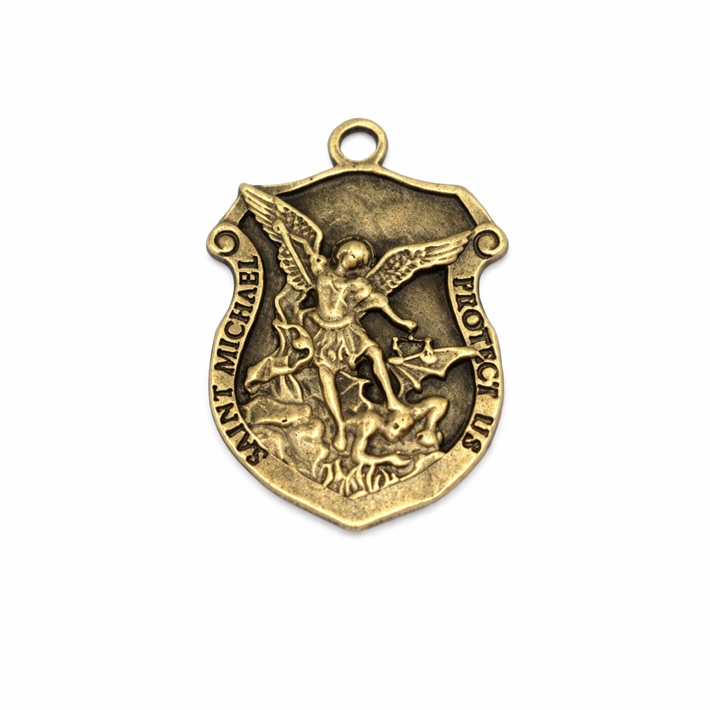 PINGENTE MEDALHA ESCUDO DE SÃO MIGUEL ARCANJO 2,5CM ENVELHECIDO - UNIDADE