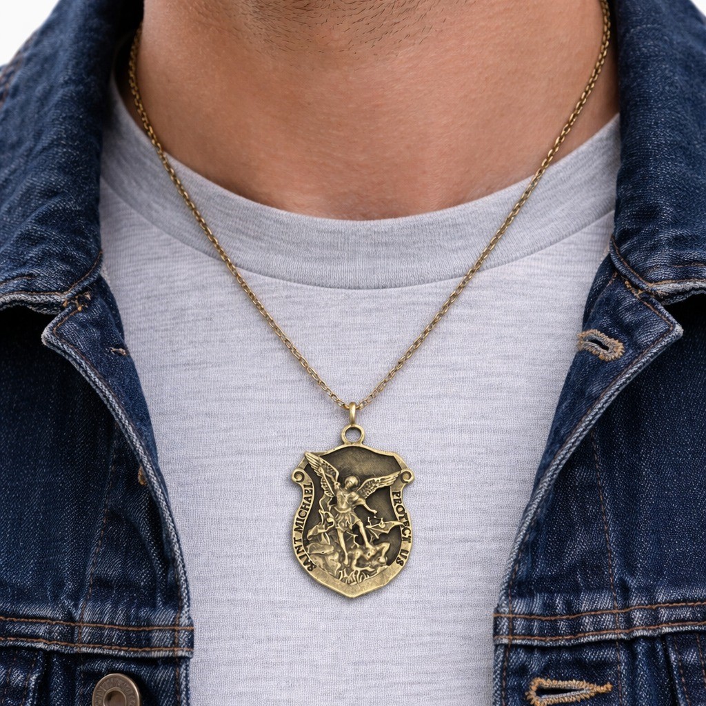 PINGENTE MEDALHA ESCUDO DE SÃO MIGUEL ARCANJO 2,5CM ENVELHECIDO - UNIDADE - Imagem 2