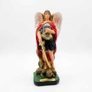 IMAGEM EM GESSO ARCANJO SÃO MIGUEL COM ASAS BRANCAS 20CM