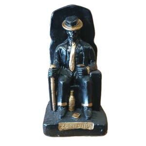 IMAGEM EM GESSO MALANDRO ZÉ PELINTRA PRETO NO TRONO 20CM