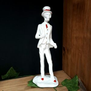 IMAGEM EM GESSO ESQUELETO COM TERNO BRANCO 27CM