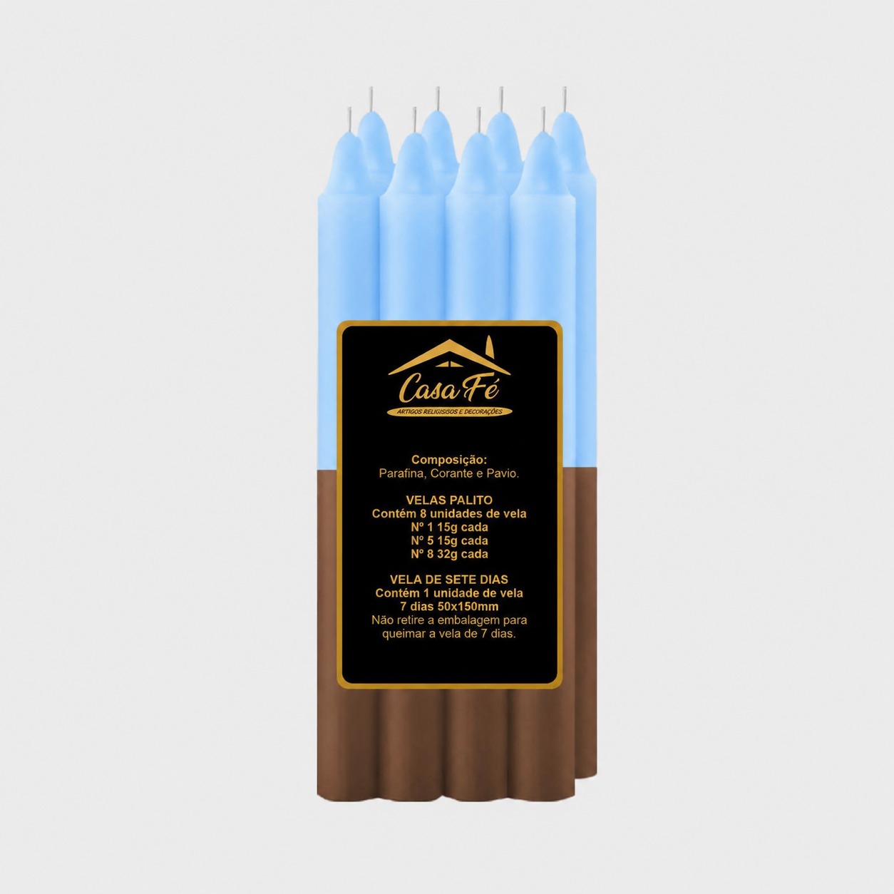 VELA PALITO N8 BICOLOR MARROM COM AZUL CLARO 256G - CASA FÉ