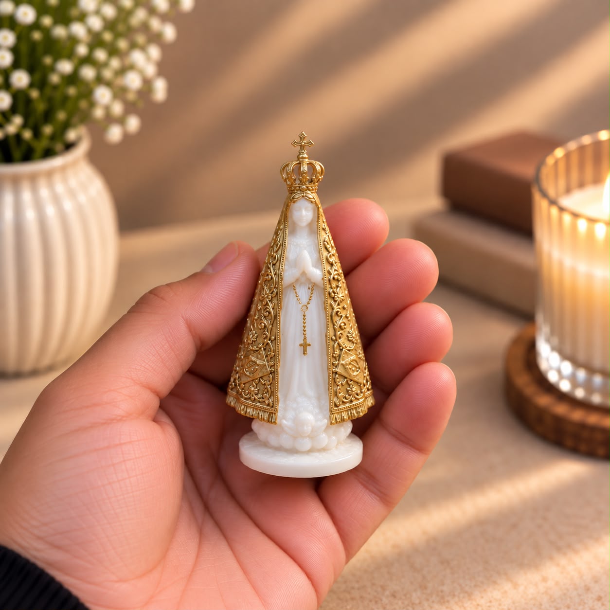 IMAGEM NOSSA SENHORA APARECIDA MANTO DOURADO PREMIUM MINIATURA 7CM - LEMBRANCINHA CASAMENTO BATIZADO CRISMA COMUNHÃO - Imagem 2