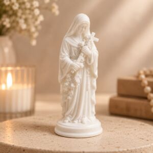 IMAGEM SANTA TEREZINHA EM RESINA PREMIUM MINIATURA 7CM BRANCA