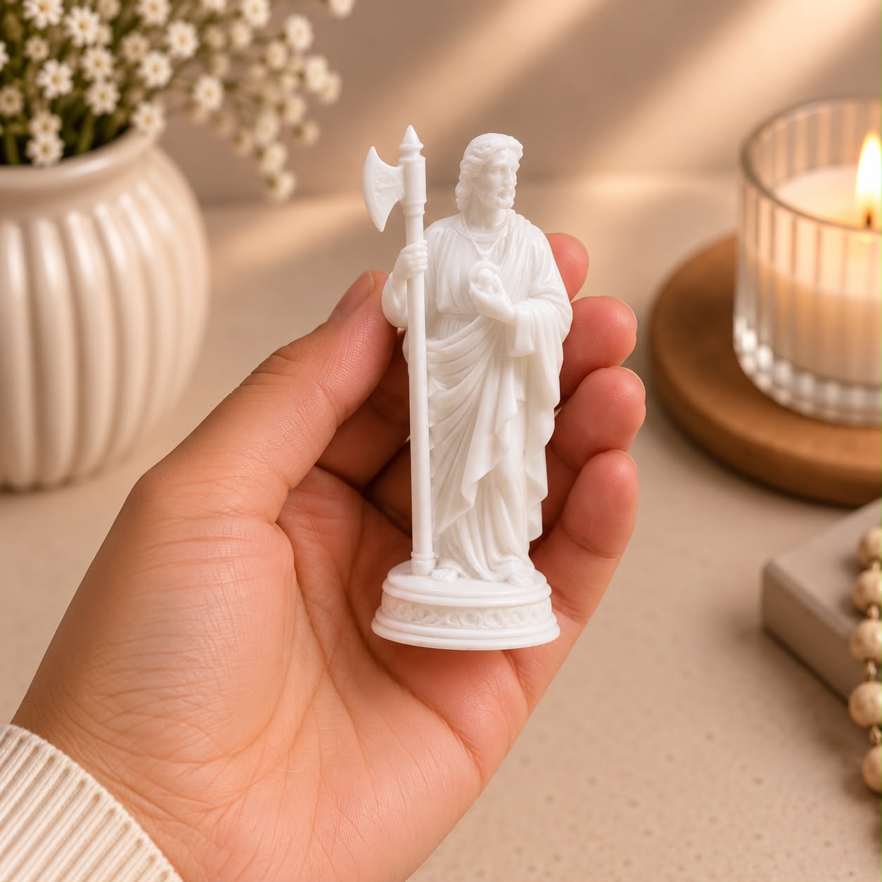 IMAGEM SÃO JUDAS TADEU EM RESINA PREMIUM MINIATURA 7CM BRANCA - Imagem 2