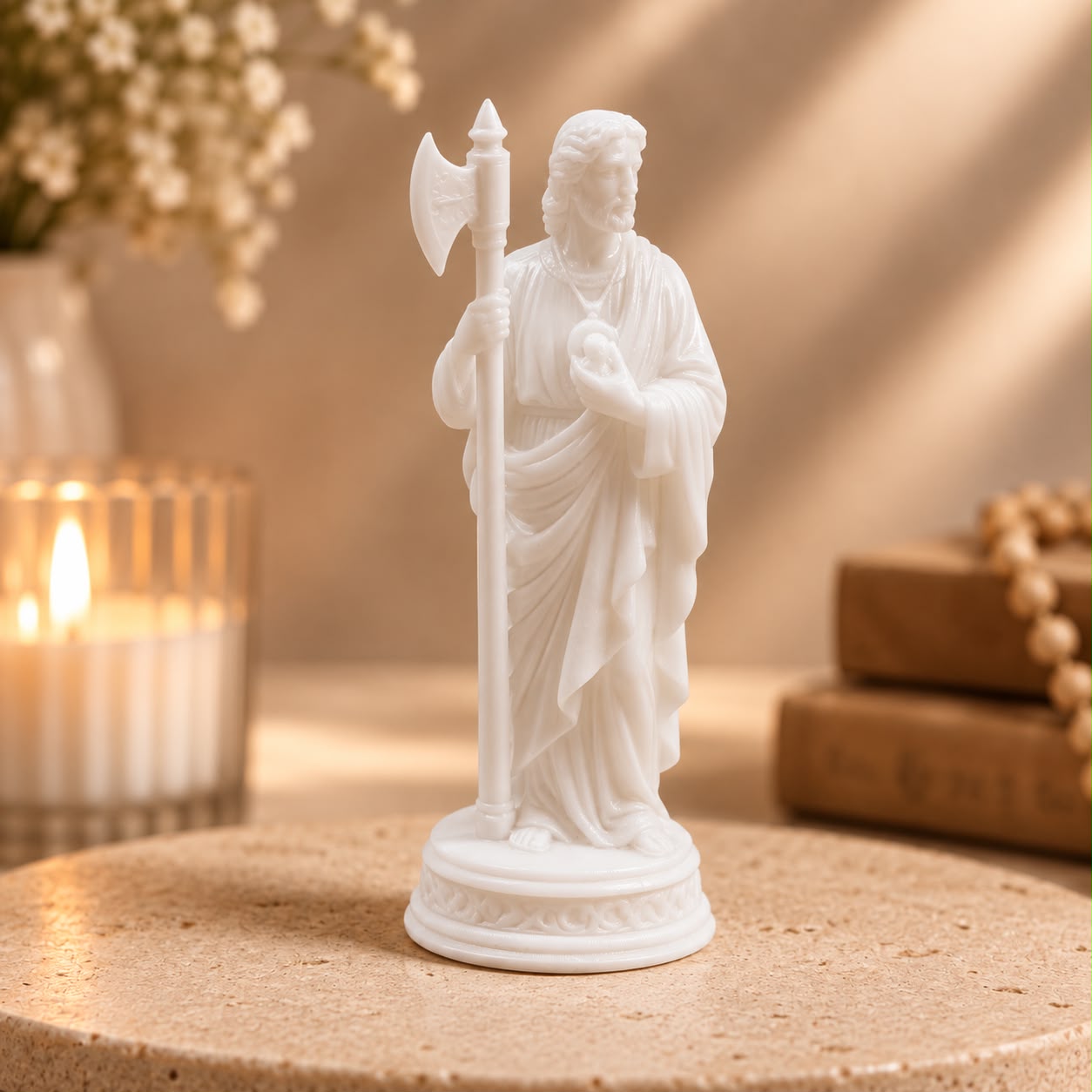 IMAGEM SÃO JUDAS TADEU EM RESINA PREMIUM MINIATURA 7CM BRANCA