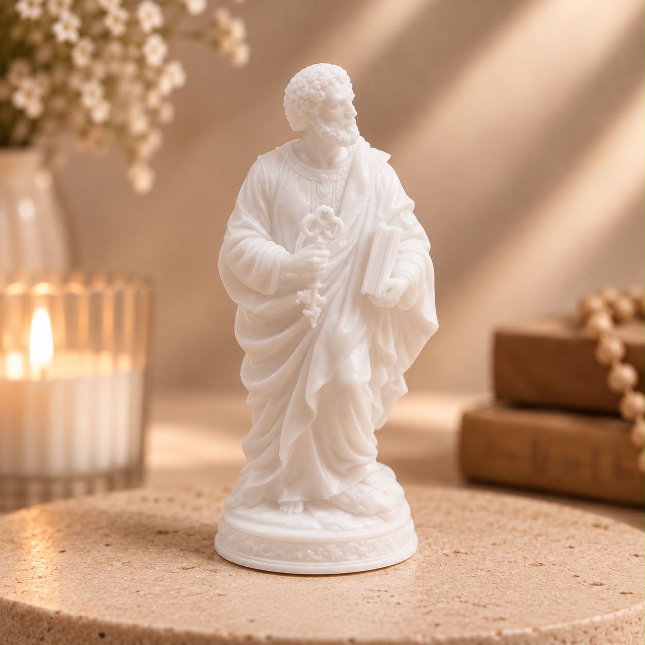 IMAGEM SÃO PEDRO EM RESINA PREMIUM MINIATURA 7CM BRANCA