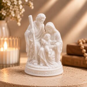 IMAGEM SAGRADA FAMÍLIA EM RESINA PREMIUM MINIATURA 7CM BRANCA