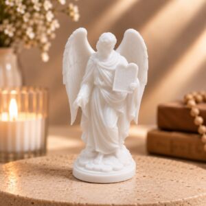 IMAGEM ARCANJO SÃO RAFAEL EM RESINA PREMIUM MINIATURA 7CM BRANCA