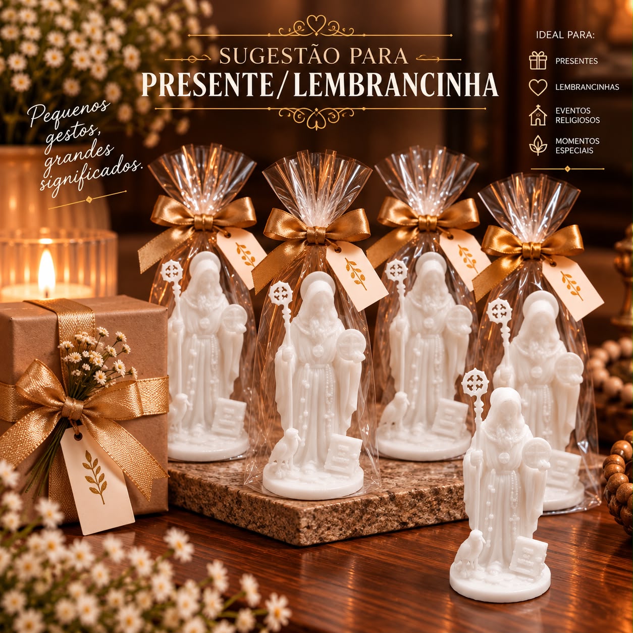 IMAGEM SÃO BENTO EM RESINA PREMIUM MINIATURA 7CM BRANCA - Imagem 4